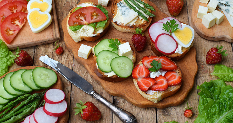 A variety of healthy snacks displayed on a table.