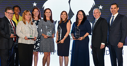 Photo of Centro Mater Miami, FL Executive Director J. Abilio Rodriguez; Nicklaus Children's Hospital School Health Program Program Coordinator Cleo Chumiso and Program Director Cindy Harrah, ARPN; Eas